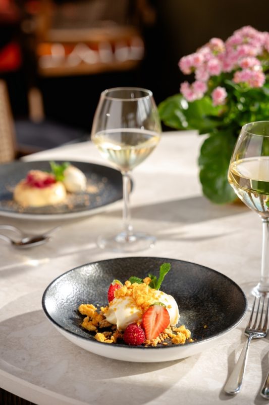 Dessert served in the Garden Room at Coq & Bull