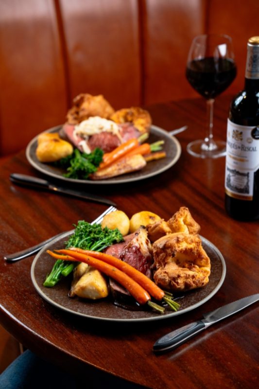 Sunday roast beef served at Coq & Bull near Bangor