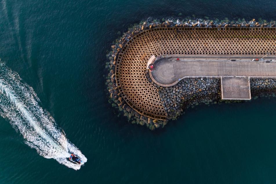 Aerial view of a marina, a picnic spot in Northern Ireland