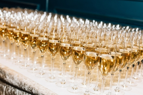 Prosecco glasses prepared for a formal at Clandeboye Lodge