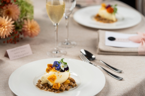 Bespoke wedding food at Clandeboye Lodge featuring beautifully presented seasonal ingredients