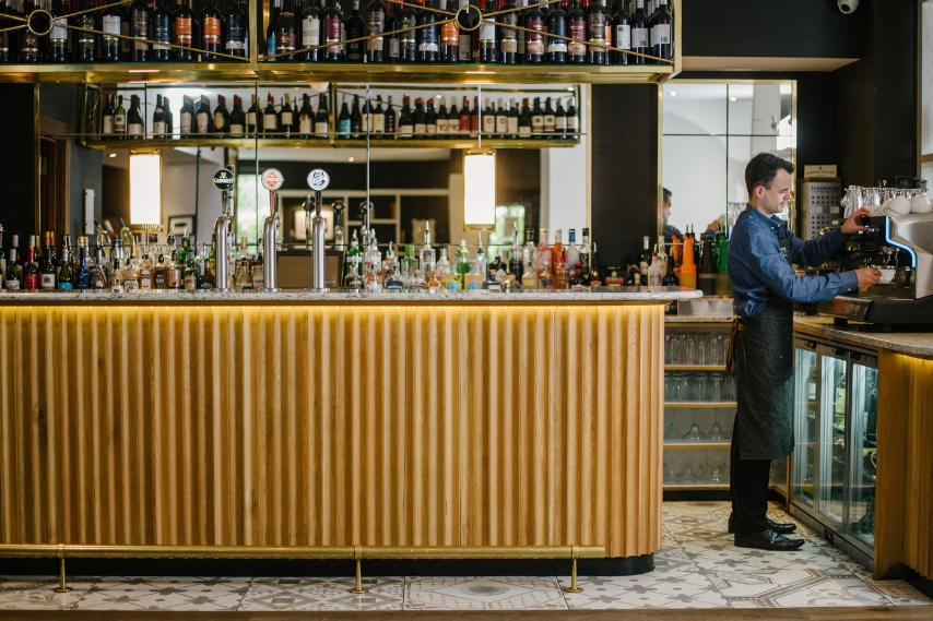 Bar and drinks area in the Coq & Bull Brasserie