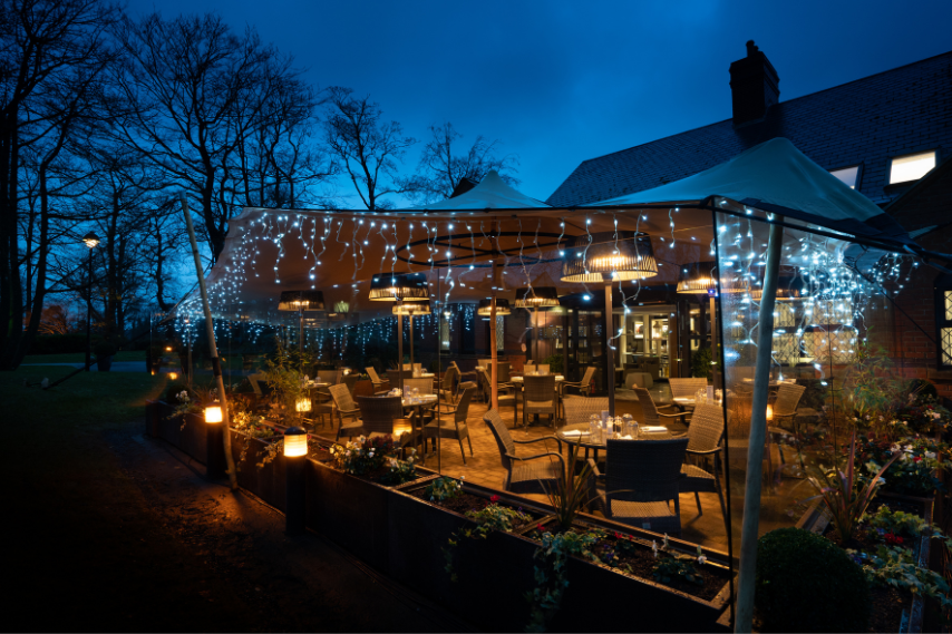 Outdoor terrace at a restaurant in Bangor, Northern Ireland.