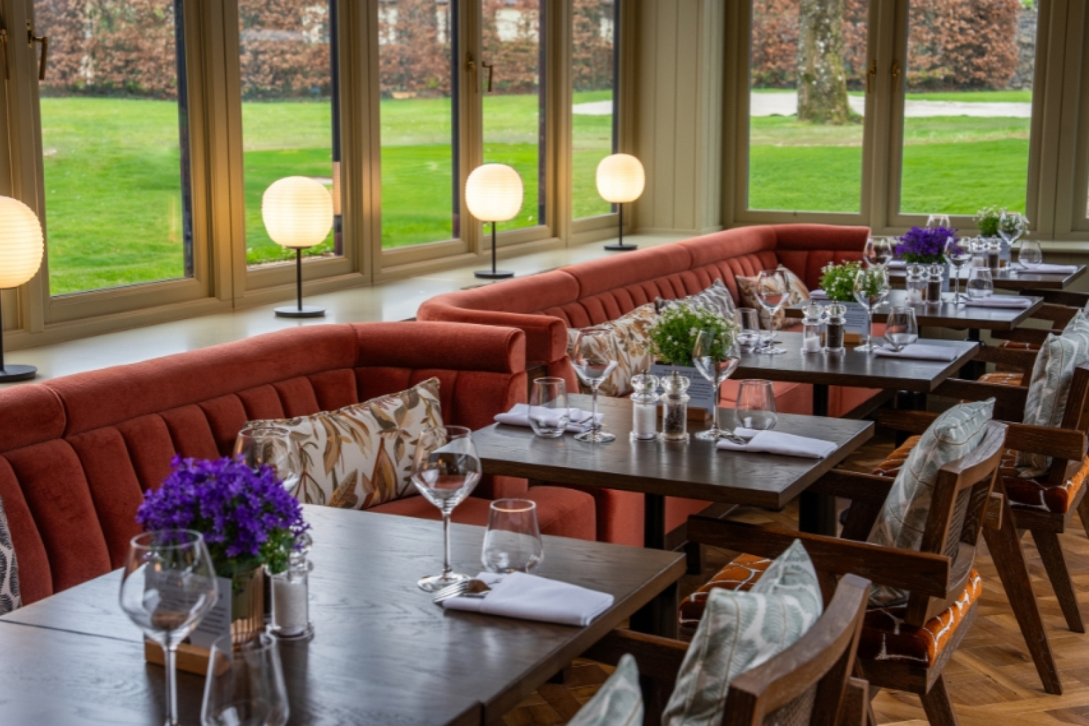 Interior dining space at Coq & Bull brasserie near Bangor