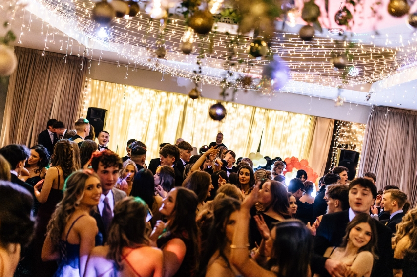 Students dancing at a formal at Clandeboye Lodge