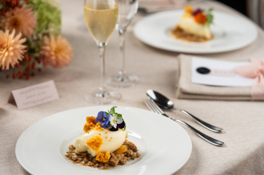 Seasonal wedding menu and table styling at Clandeboye Lodge wedding venue