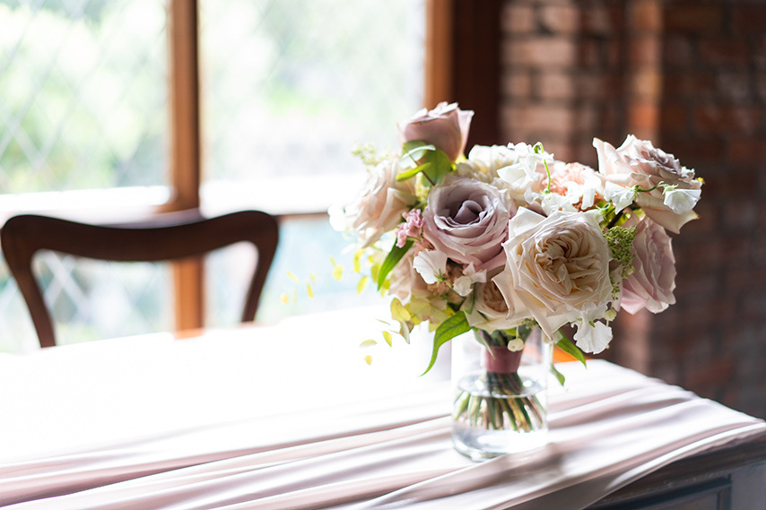 Roses on satin table cloth in a wedding suite at our wedding venue in northern ireland.