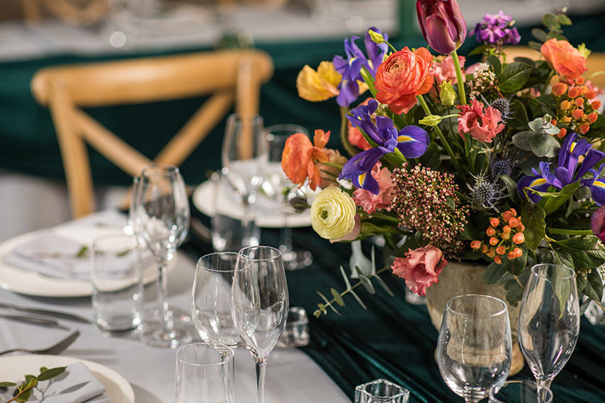 Floral table decor at a wedding venue in Northern Ireland