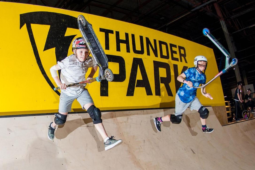 Children at a skate park, things to do in Bangor with kids.